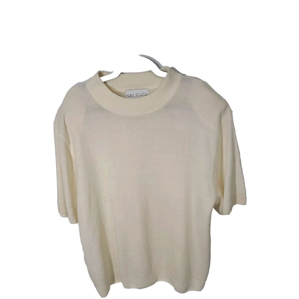 CST Studio Acrylic Short Sleeve Cream Sweater Comfycore Office‎ Casual